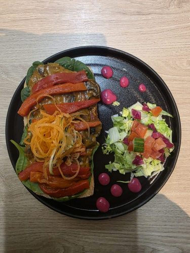 open ciabatta - creamy parmesan mushrooms